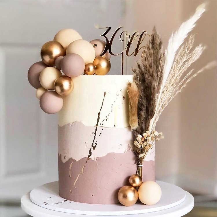 Light Brown Gold Pearl Ball Shaped Cupcake Insert Cake Topper for Baby Shower Birthday Party Favors Decoration Supplies