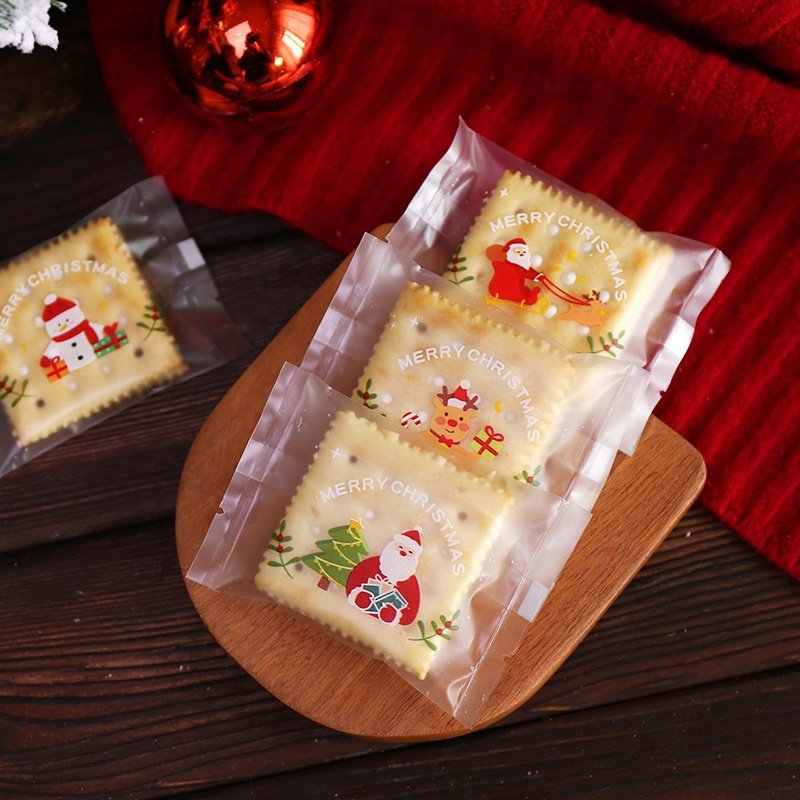 100pcs Christmas Candy Gookie Nougat Pastry Hot Seal Bags Plastic Gift Packaging Decoration Supplies For Xmas