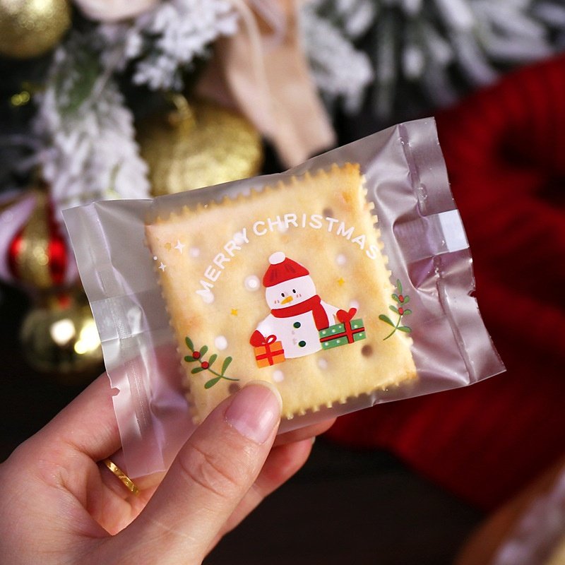 100pcs Christmas Candy Gookie Nougat Pastry Hot Seal Bags Plastic Gift Packaging Decoration Supplies For Xmas