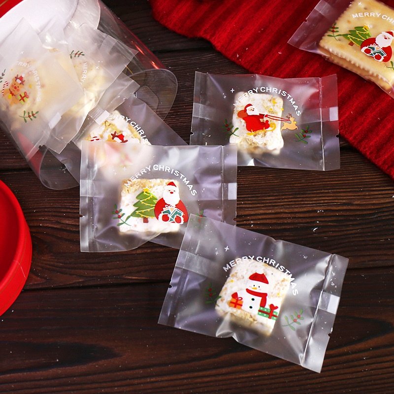 100pcs Christmas Candy Gookie Nougat Pastry Hot Seal Bags Plastic Gift Packaging Decoration Supplies For Xmas