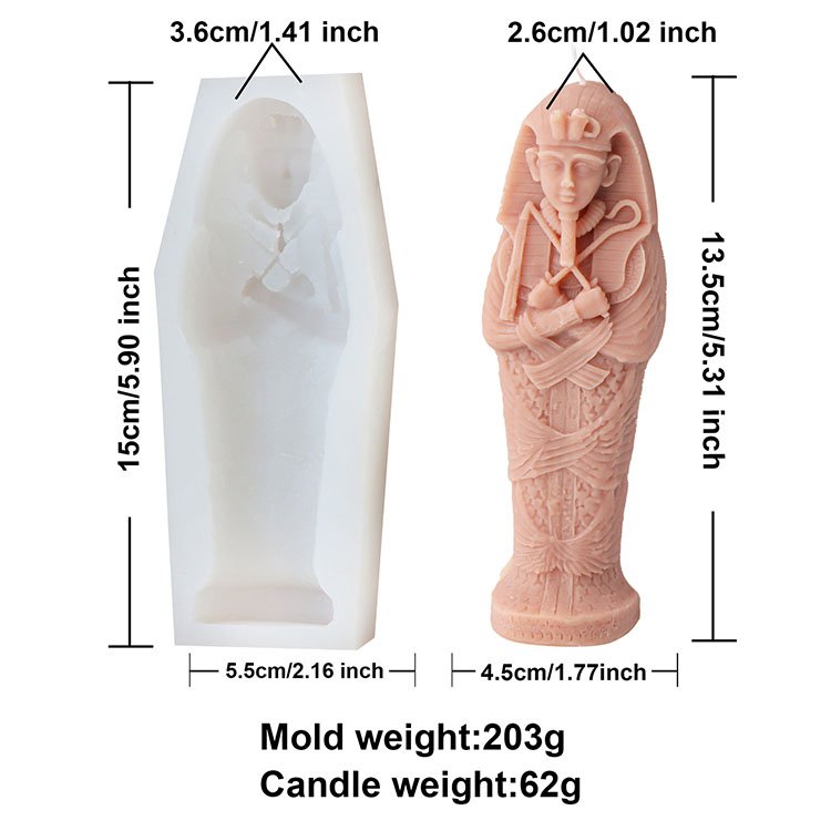 YS Mummy Statue Silicone Candle Mold Egyptian Pharaoh Home Gypsum Decorations Casting Mould DIY Aromatherapy Candle Making Tool