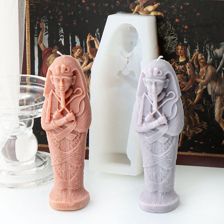 YS Mummy Statue Silicone Candle Mold Egyptian Pharaoh Home Gypsum Decorations Casting Mould DIY Aromatherapy Candle Making Tool