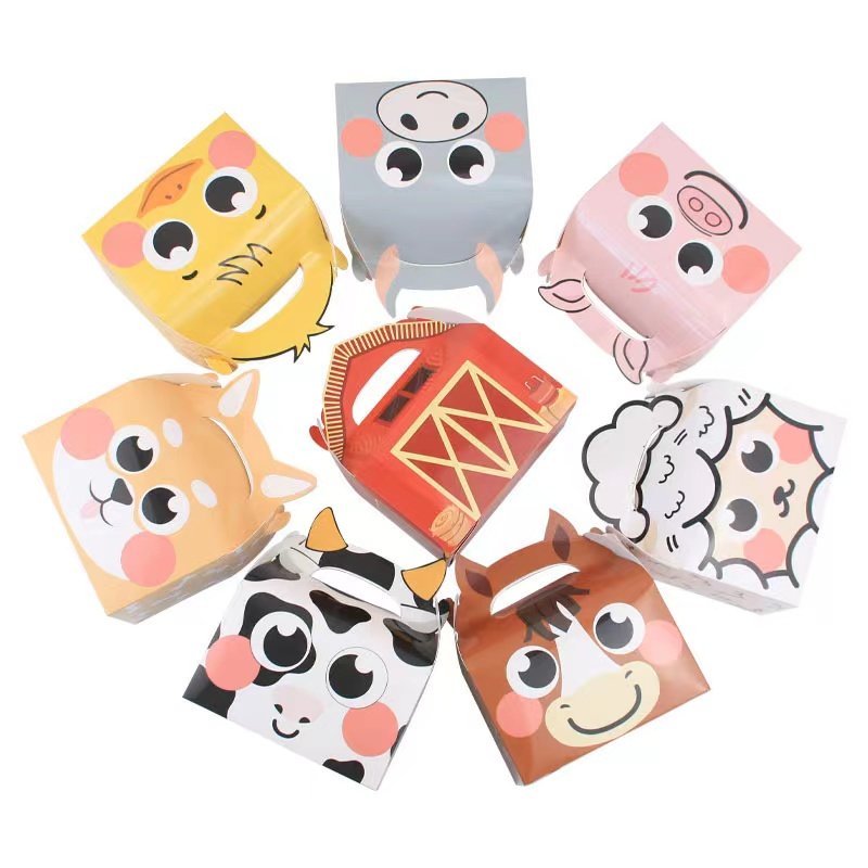 Wholesale Farm Animal theme Kids Birthday Decorations Supplies Party Favor Boxes Barnyard Treat Boxes Candy Goodies Gift Box
