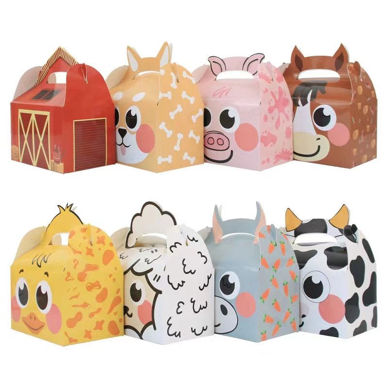 Wholesale Farm Animal theme Kids Birthday Decorations Supplies Party Favor Boxes Barnyard Treat Boxes Candy Goodies Gift Box