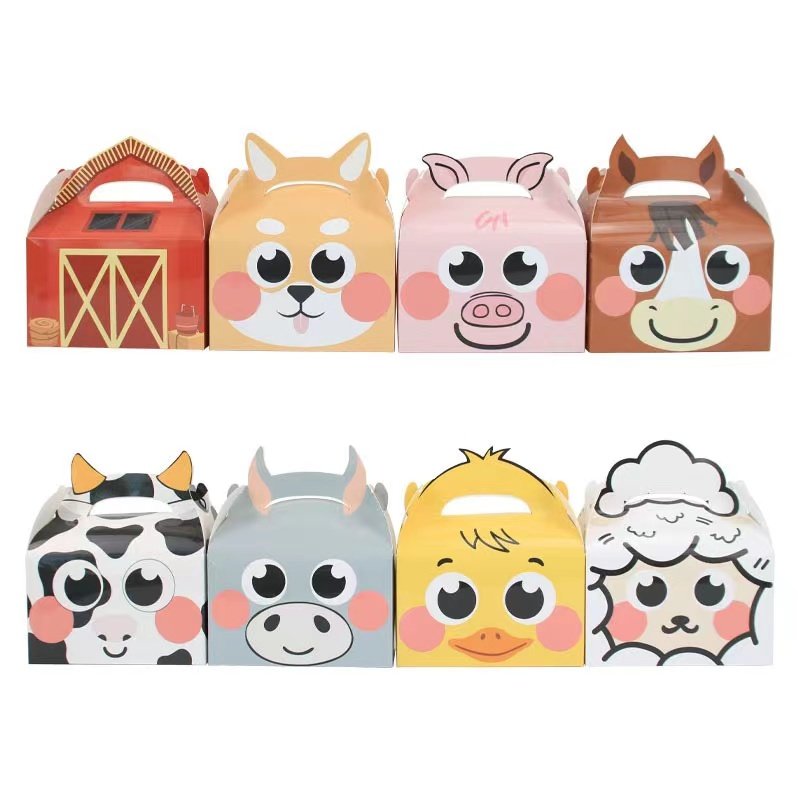 Wholesale Farm Animal theme Kids Birthday Decorations Supplies Party Favor Boxes Barnyard Treat Boxes Candy Goodies Gift Box