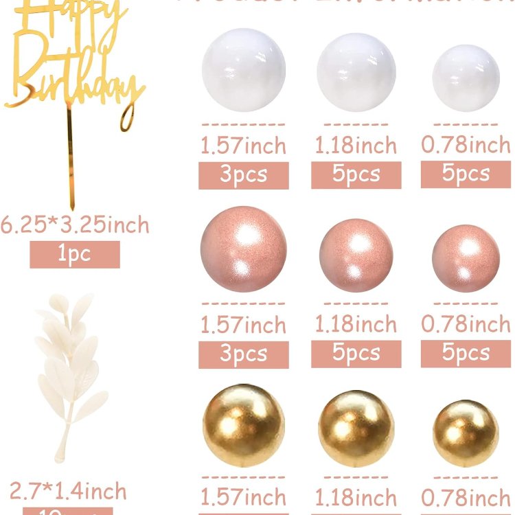 Pearlescent Pink Balls Cake Topper Boho Grass Golden White Balls Cake Decoration for Wedding Baby Shower Birthday Party Supplies