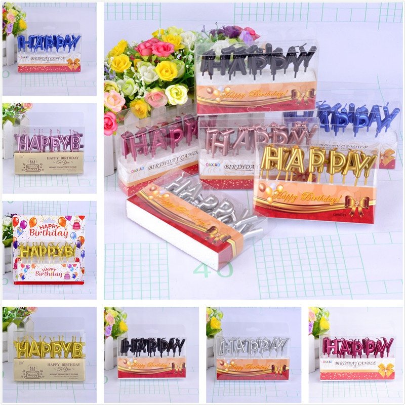yuyang Colorful Gilded Letters Birthday Sparkler Candle Golden Happy Birthday candles Decorate Party Cake Baking Supplies