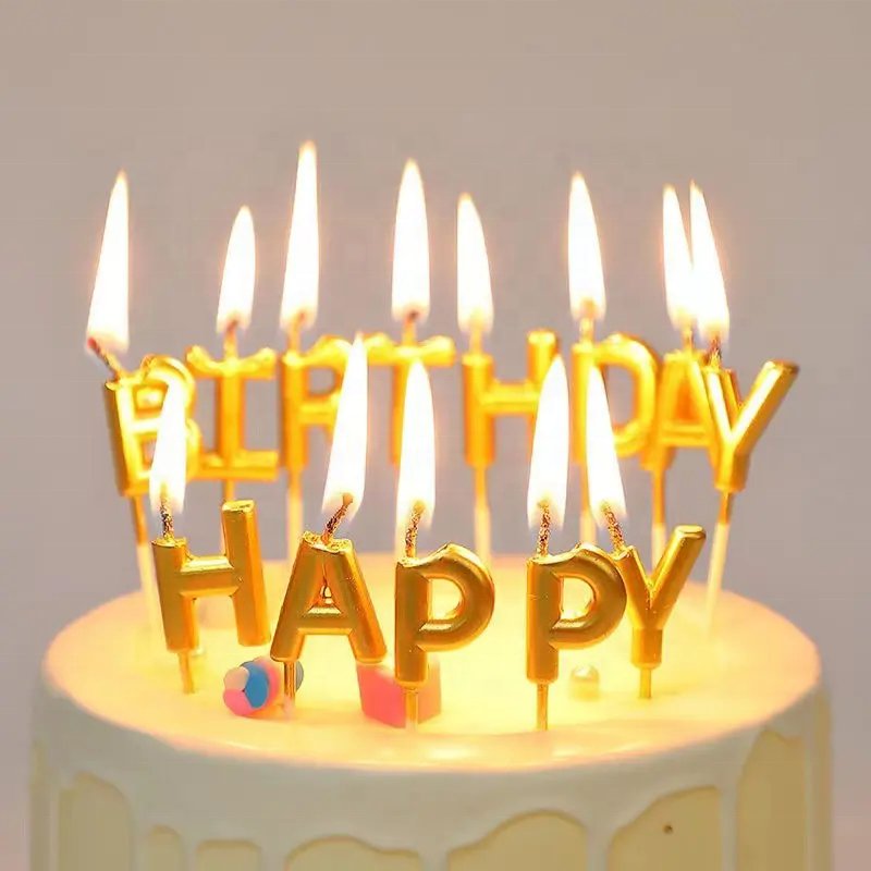 yuyang Colorful Gilded Letters Birthday Sparkler Candle Golden Happy Birthday candles Decorate Party Cake Baking Supplies