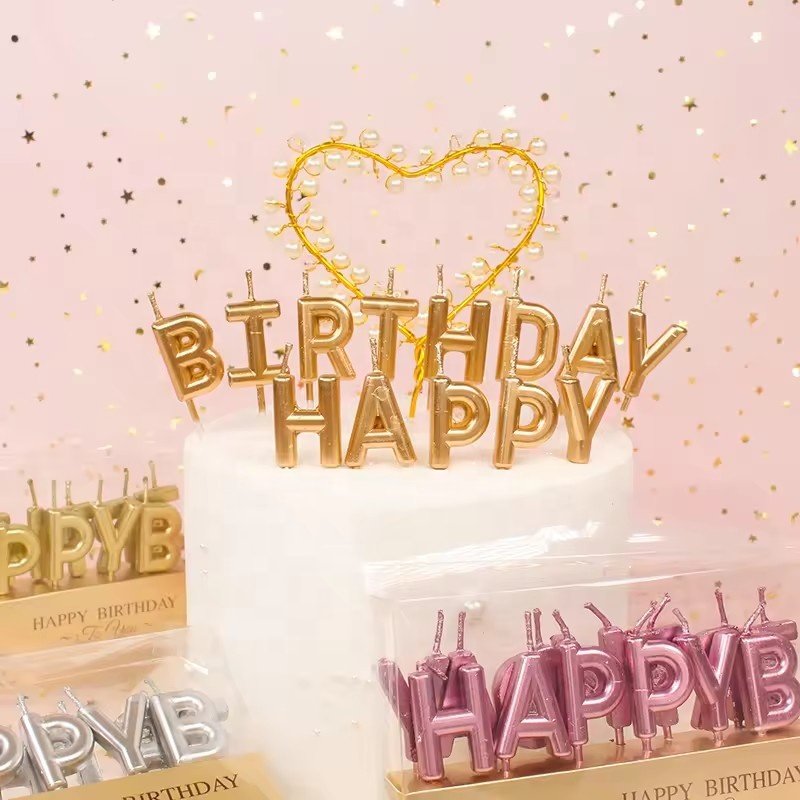 yuyang Colorful Gilded Letters Birthday Sparkler Candle Golden Happy Birthday candles Decorate Party Cake Baking Supplies
