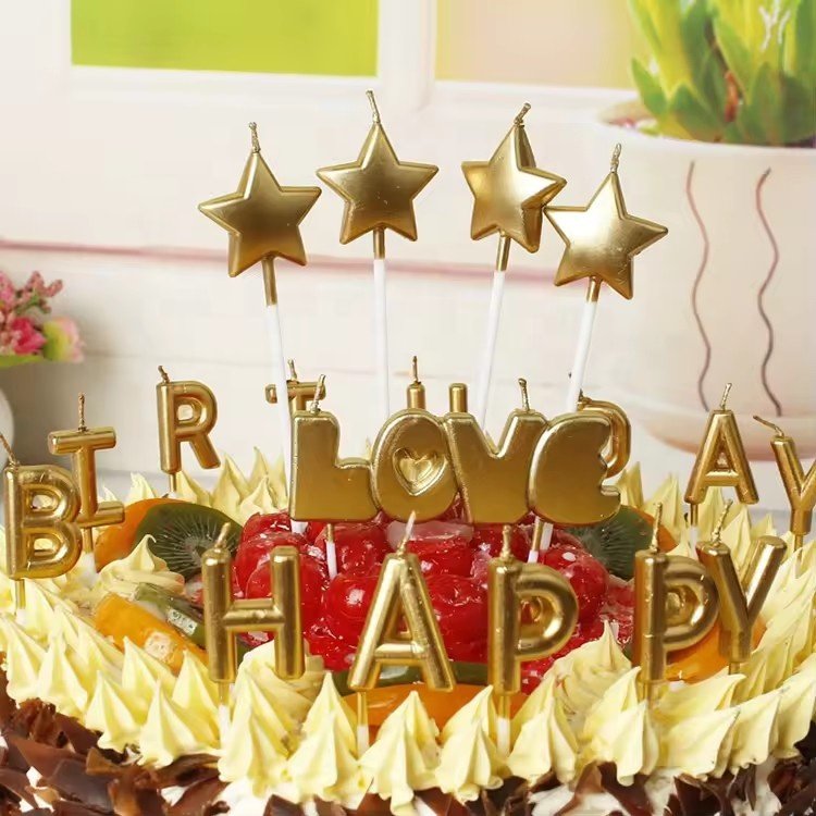 yuyang Colorful Gilded Letters Birthday Sparkler Candle Golden Happy Birthday candles Decorate Party Cake Baking Supplies
