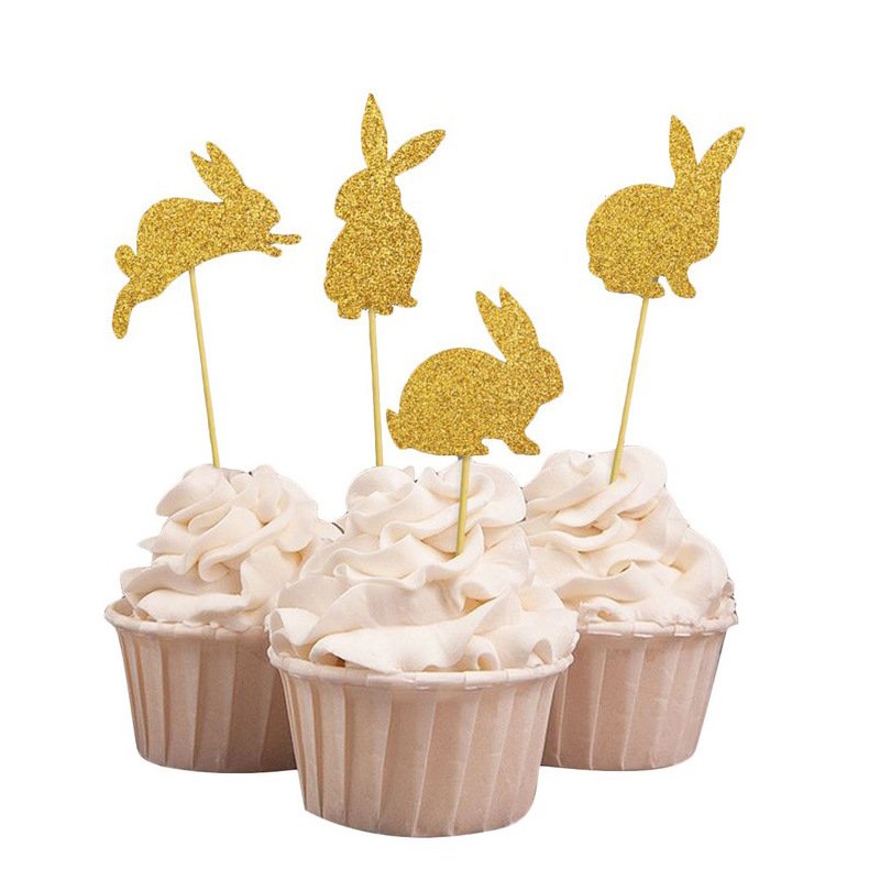 Glittery Easter Rabbit 12pcs Cake Topper Supplies Parties Decorations Paper Cake Topper
