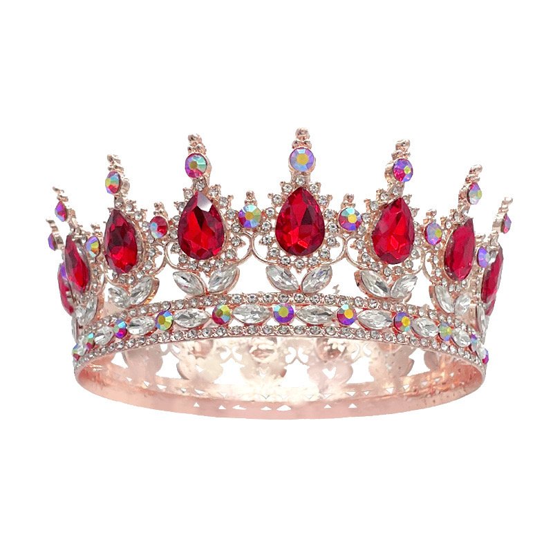 2025 Baroque round Crown Gold Cake Topper with Rhinestone Tiara Decorating Supplies and Bouquet Accessories