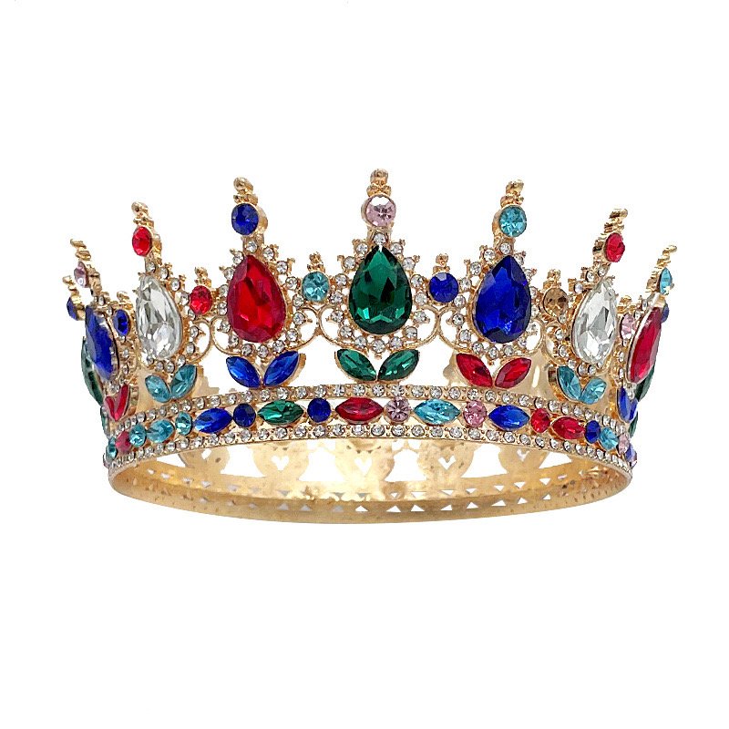 2025 Baroque round Crown Gold Cake Topper with Rhinestone Tiara Decorating Supplies and Bouquet Accessories