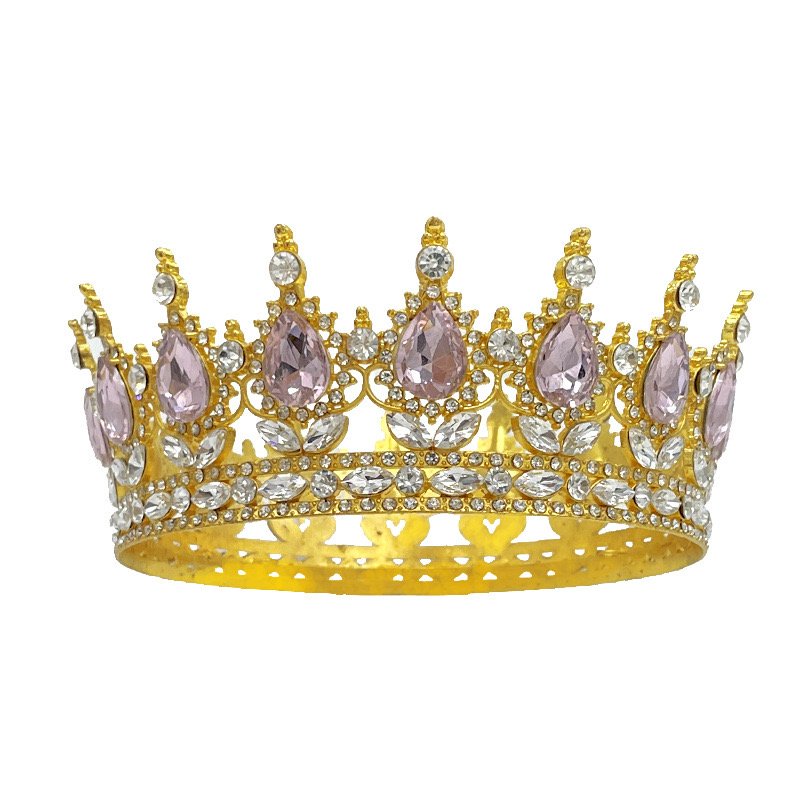 2025 Baroque round Crown Gold Cake Topper with Rhinestone Tiara Decorating Supplies and Bouquet Accessories