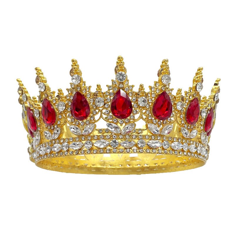 2025 Baroque round Crown Gold Cake Topper with Rhinestone Tiara Decorating Supplies and Bouquet Accessories