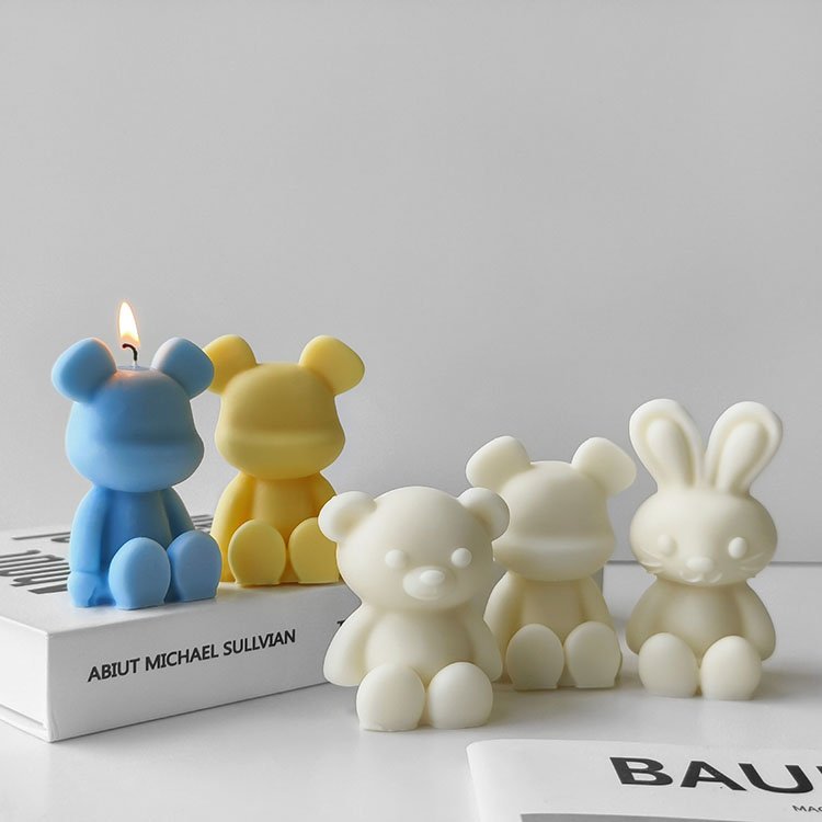 YS Cute Rabbit Silicone Candle Mold Violent Bear Gypsum Ornaments Home Decorations Casting Mold DIY Aromatherapy Candle Making