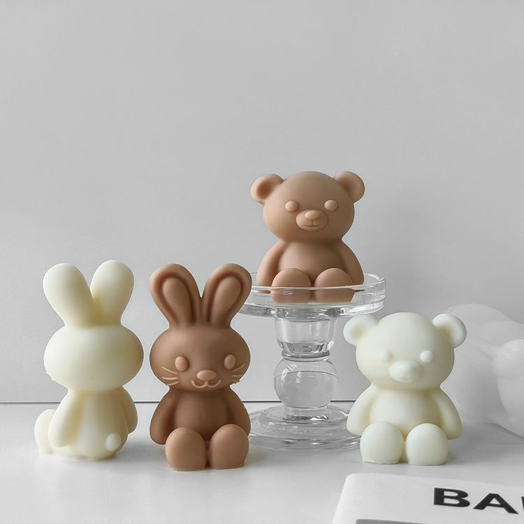 YS Cute Rabbit Silicone Candle Mold Violent Bear Gypsum Ornaments Home Decorations Casting Mold DIY Aromatherapy Candle Making