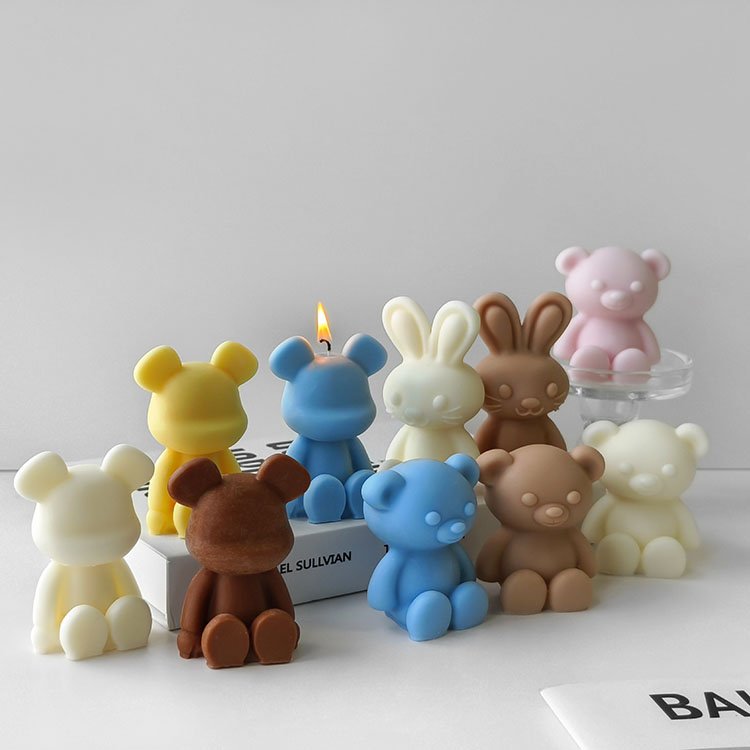 YS Cute Rabbit Silicone Candle Mold Violent Bear Gypsum Ornaments Home Decorations Casting Mold DIY Aromatherapy Candle Making