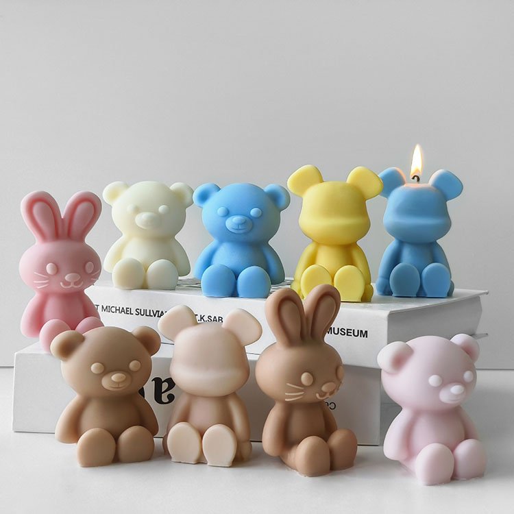YS Cute Rabbit Silicone Candle Mold Violent Bear Gypsum Ornaments Home Decorations Casting Mold DIY Aromatherapy Candle Making