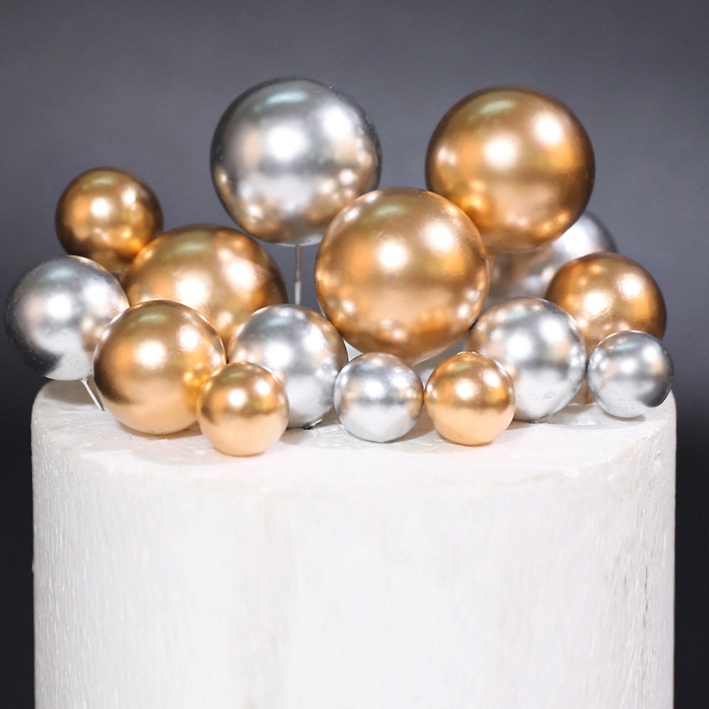 10Pcs 2-4cm Ball Cake Topper Gold Blue Pink DIY Cake Decorations Wedding Kids Birthday Party Supplies Baby Shower Cupcake Flag