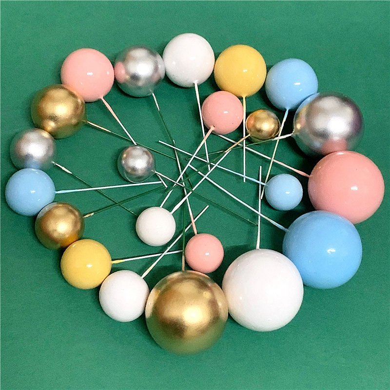 10Pcs 2-4cm Ball Cake Topper Gold Blue Pink DIY Cake Decorations Wedding Kids Birthday Party Supplies Baby Shower Cupcake Flag