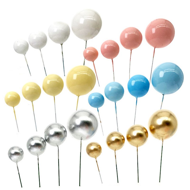 10Pcs 2-4cm Ball Cake Topper Gold Blue Pink DIY Cake Decorations Wedding Kids Birthday Party Supplies Baby Shower Cupcake Flag