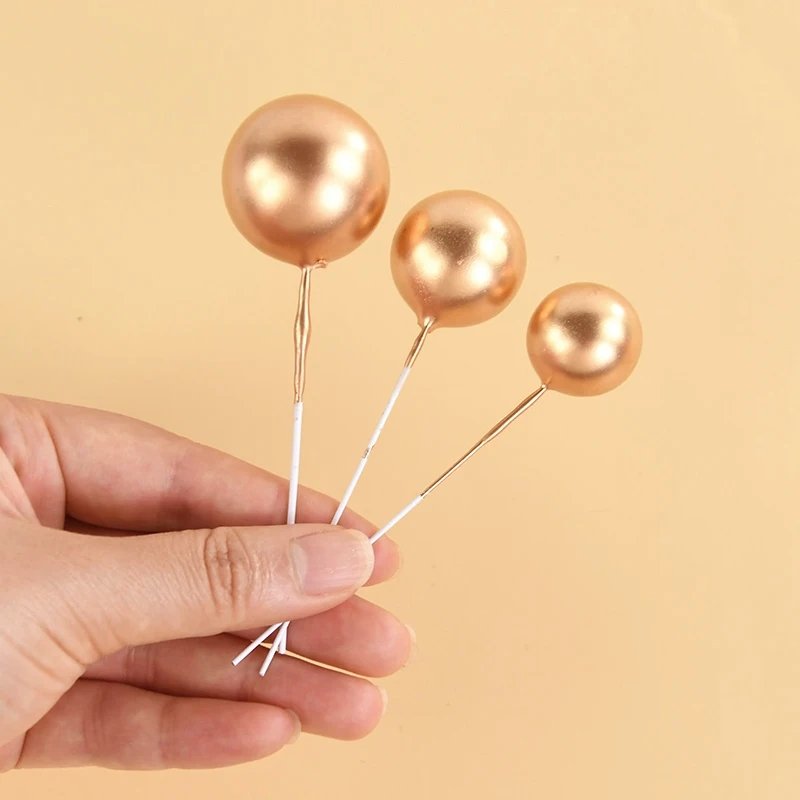 10Pcs 2-4cm Ball Cake Topper Gold Blue Pink DIY Cake Decorations Wedding Kids Birthday Party Supplies Baby Shower Cupcake Flag