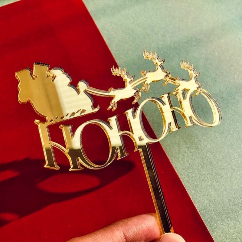 Ychon new hot selling high quality acrylic cake toppers brilliant merry christmas cake toppers gold and silver decorations