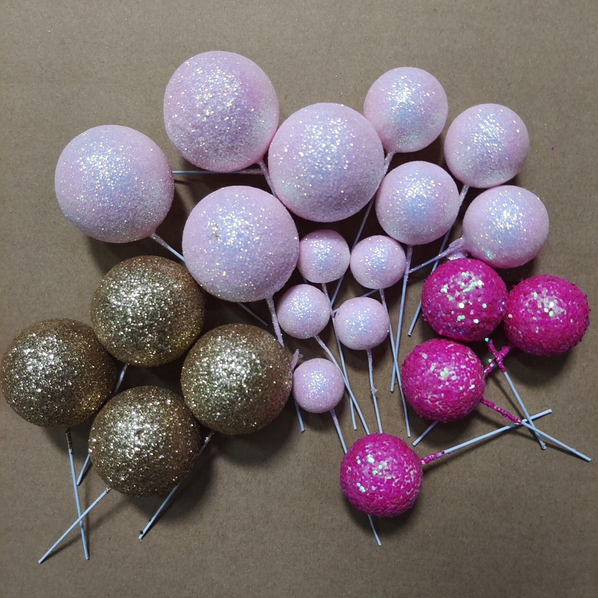 New Baking Supplies Cake Topper Gold Silver Foam Ball Glitters Powder Faux Balls For Cake Decoration