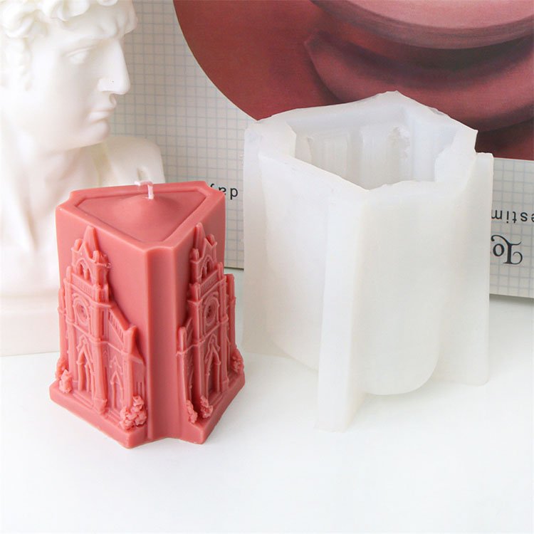 YS Castle House Silicone Candle Mold European Building Gypsum Decorations Casting Mould DIY Aromatherapy Candle Making Tool