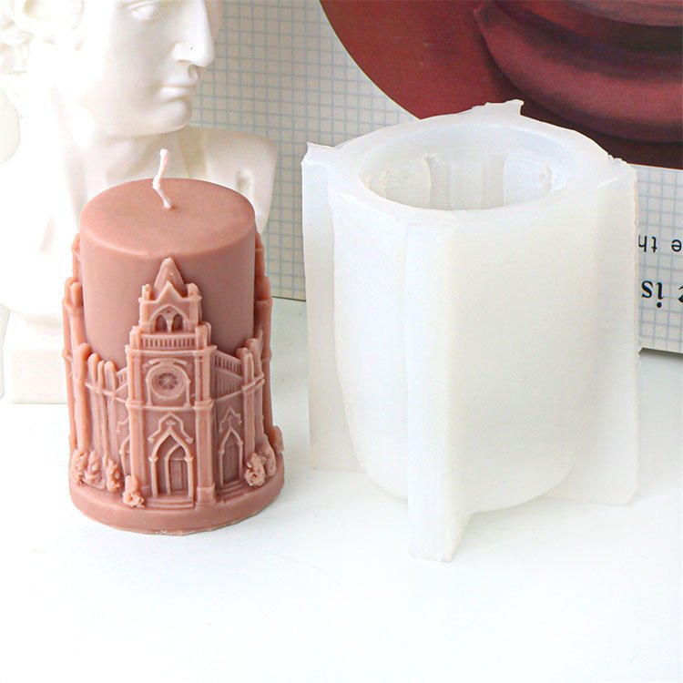 YS Castle House Silicone Candle Mold European Building Gypsum Decorations Casting Mould DIY Aromatherapy Candle Making Tool