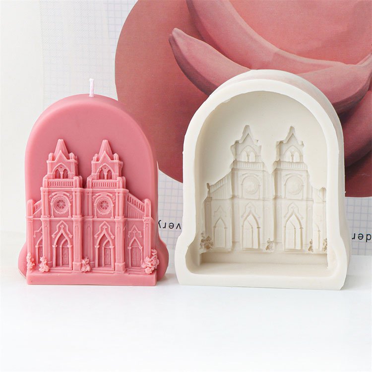 YS Castle House Silicone Candle Mold European Building Gypsum Decorations Casting Mould DIY Aromatherapy Candle Making Tool