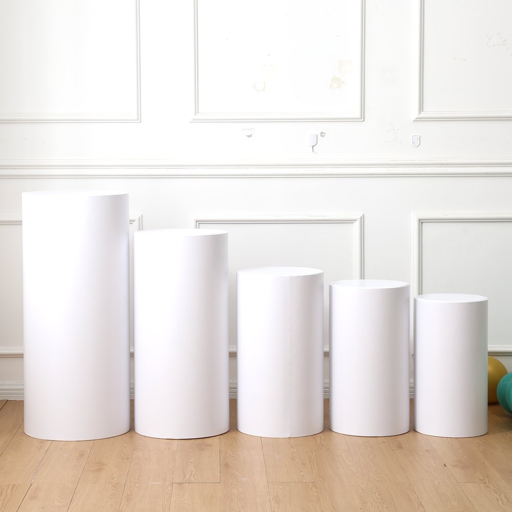 White Acrylic Stand Cake Dessert Round Table Cover Cylinder Pedestals Stand Tablecloth For Wedding Party