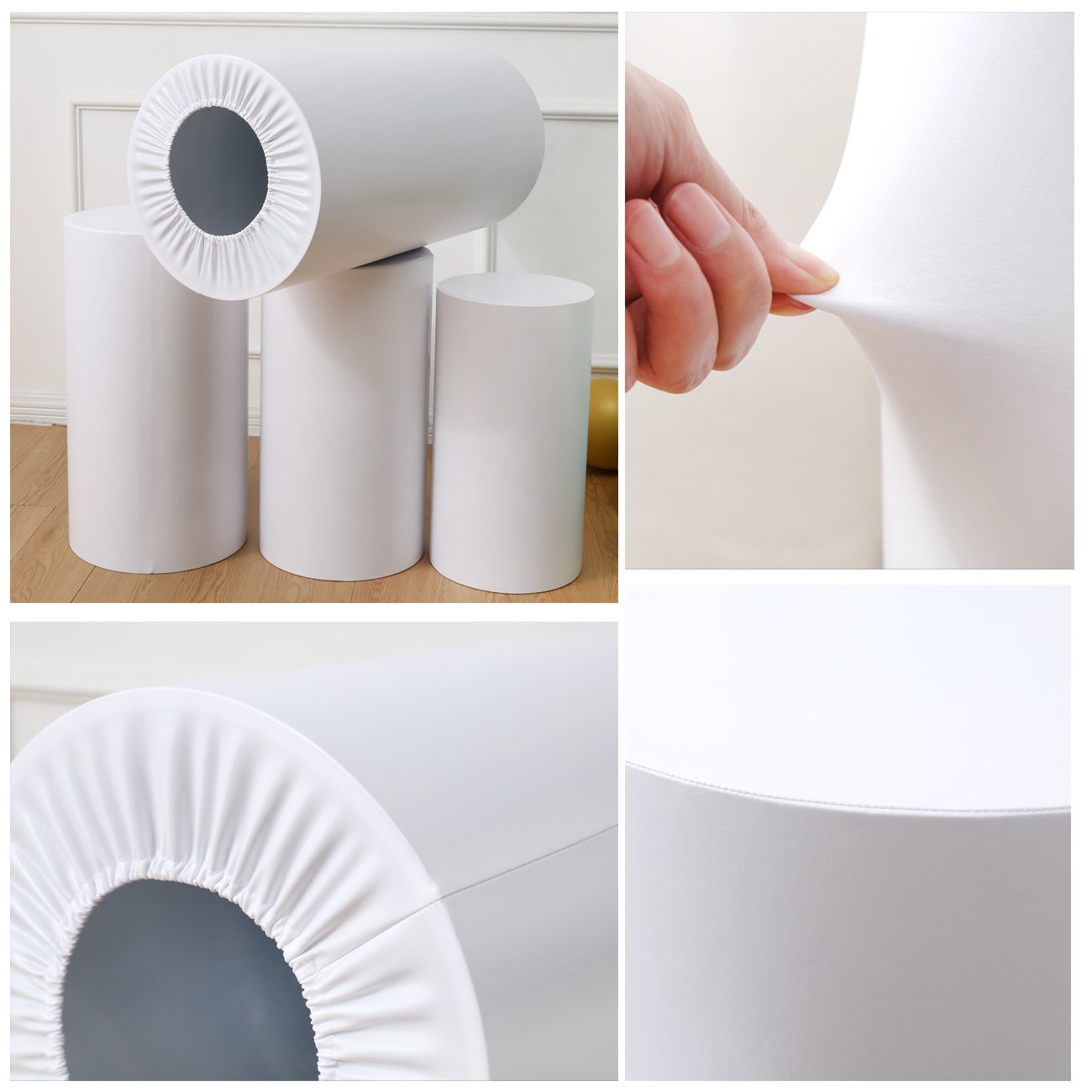 White Acrylic Stand Cake Dessert Round Table Cover Cylinder Pedestals Stand Tablecloth For Wedding Party