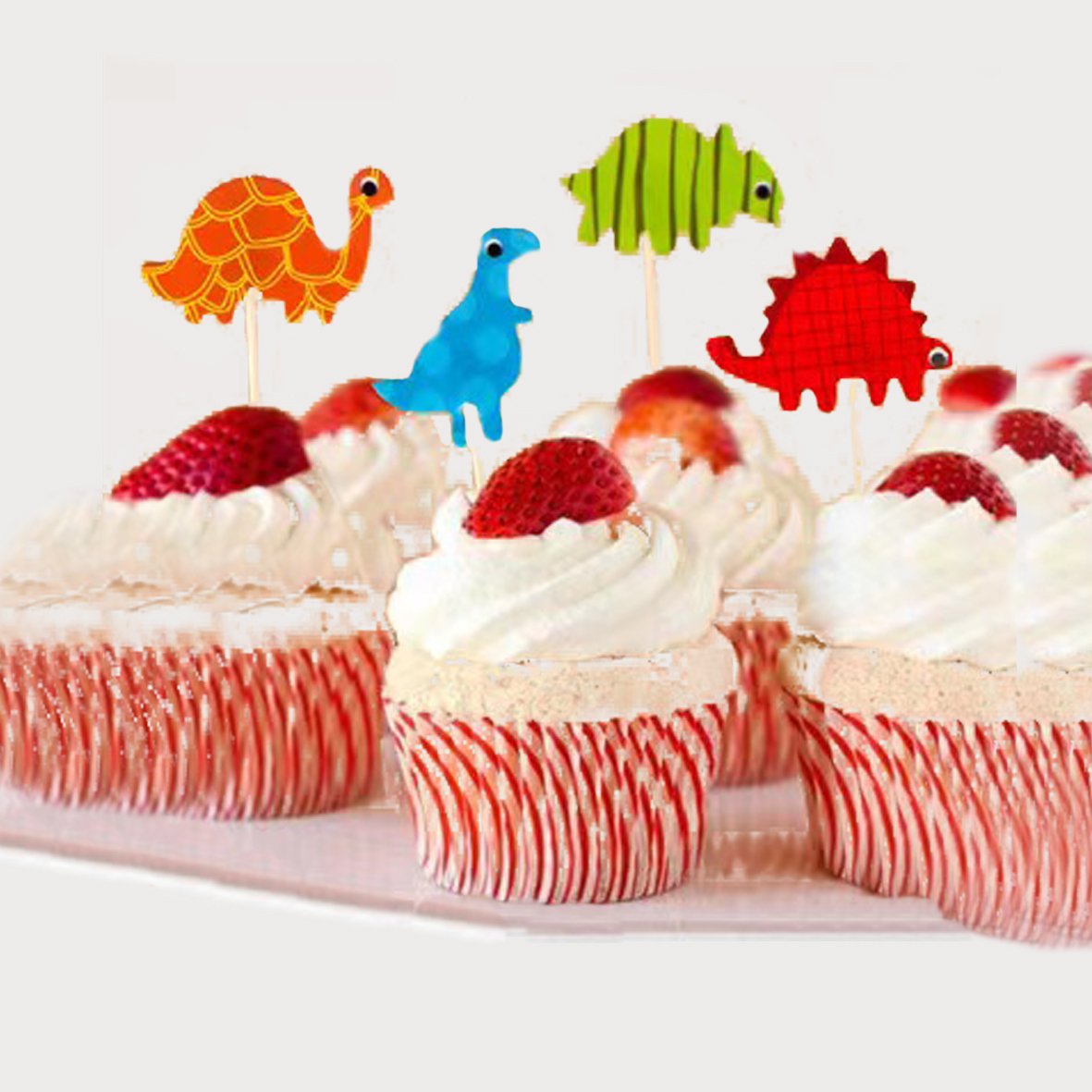 Newly designed 24 jungle animal themed cake toppers, cute cartoon dinosaur birthday cake decorations