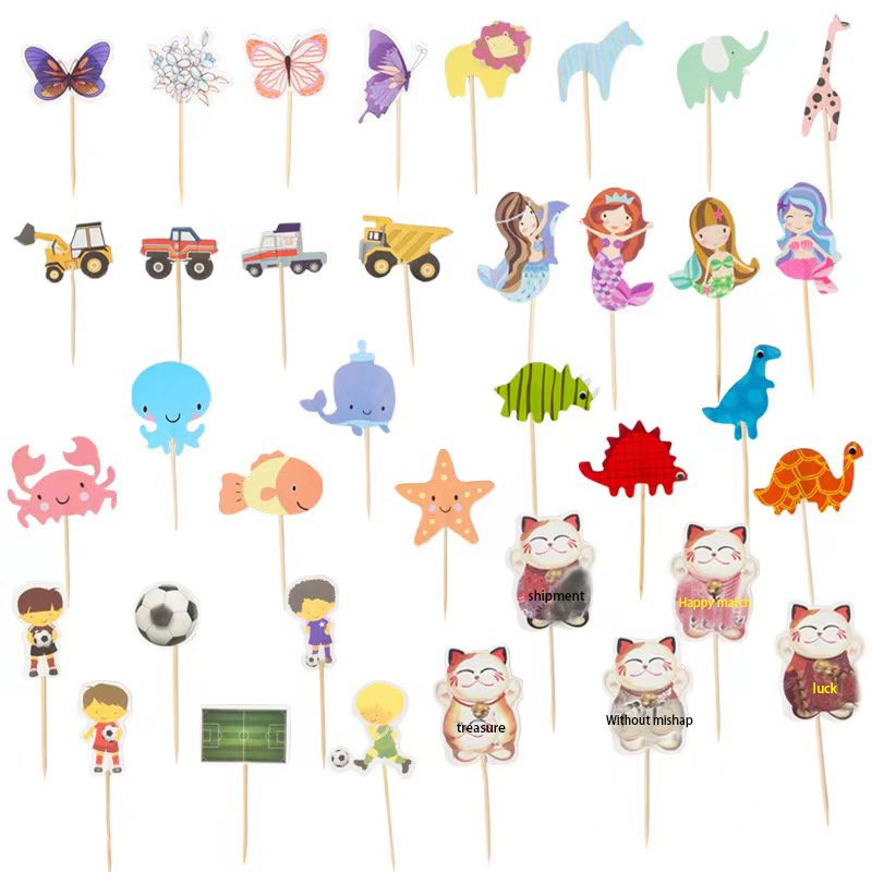 Newly designed 24 jungle animal themed cake toppers, cute cartoon dinosaur birthday cake decorations