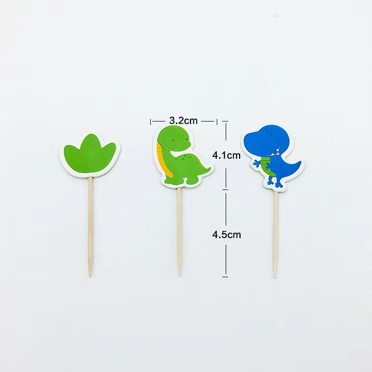 Newly designed 24 jungle animal themed cake toppers, cute cartoon dinosaur birthday cake decorations