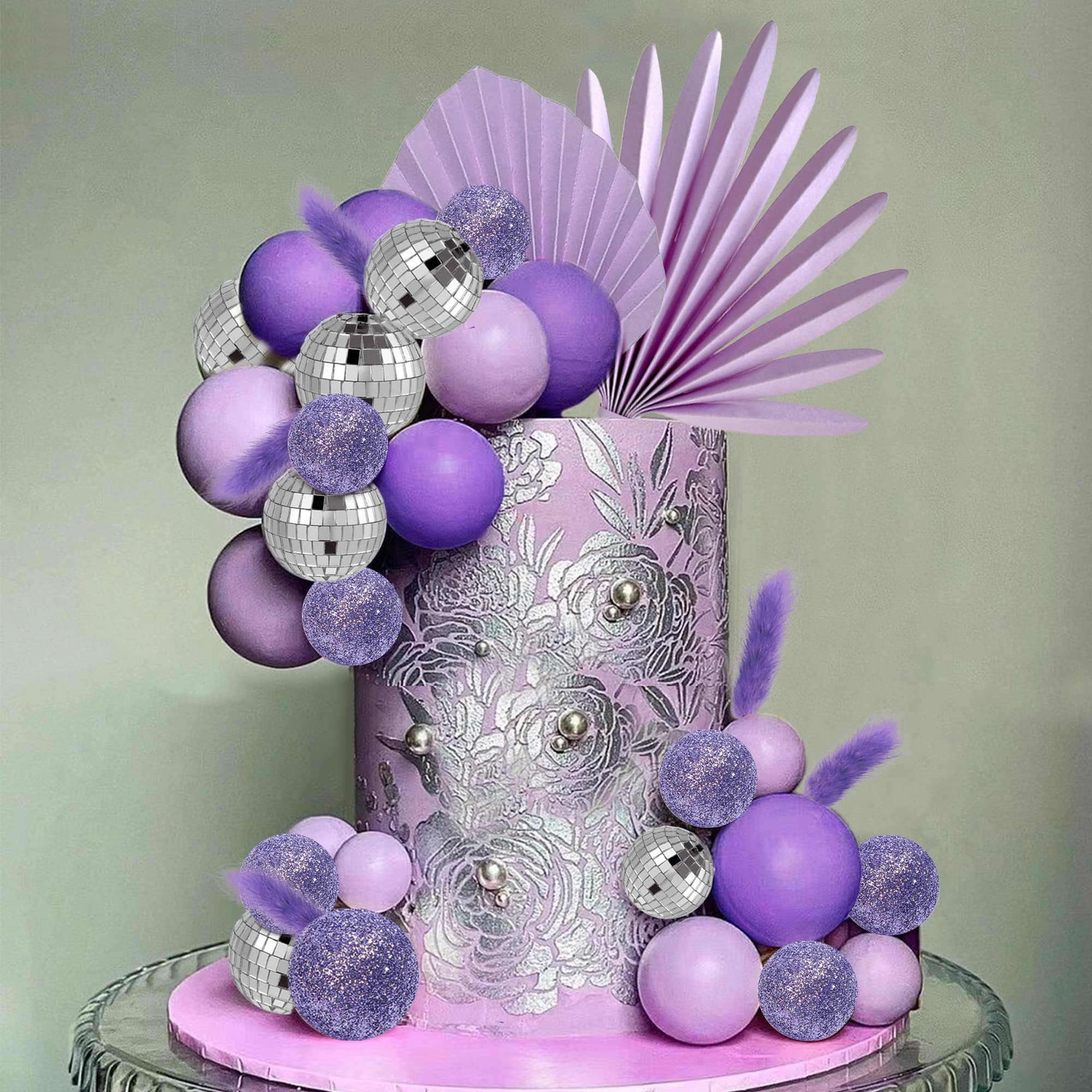 Purple Balls Cake Decoration Purple Palm Leaves Cake Topper Purple Birthday Baby Shower Wedding Party Decoration Supplies