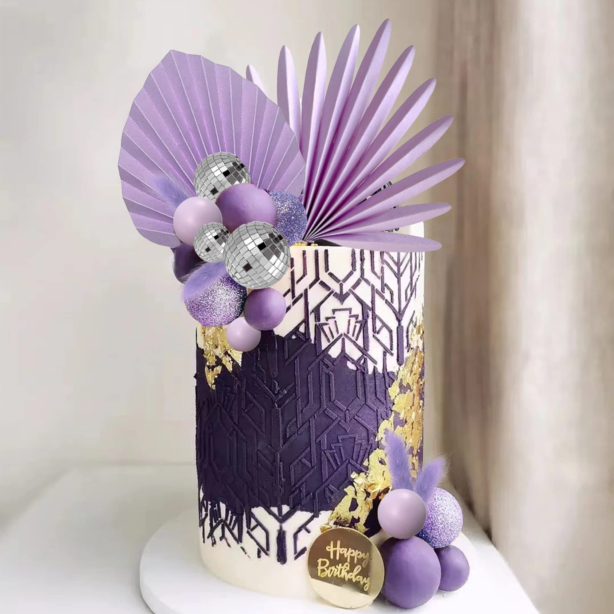 Purple Balls Cake Decoration Purple Palm Leaves Cake Topper Purple Birthday Baby Shower Wedding Party Decoration Supplies
