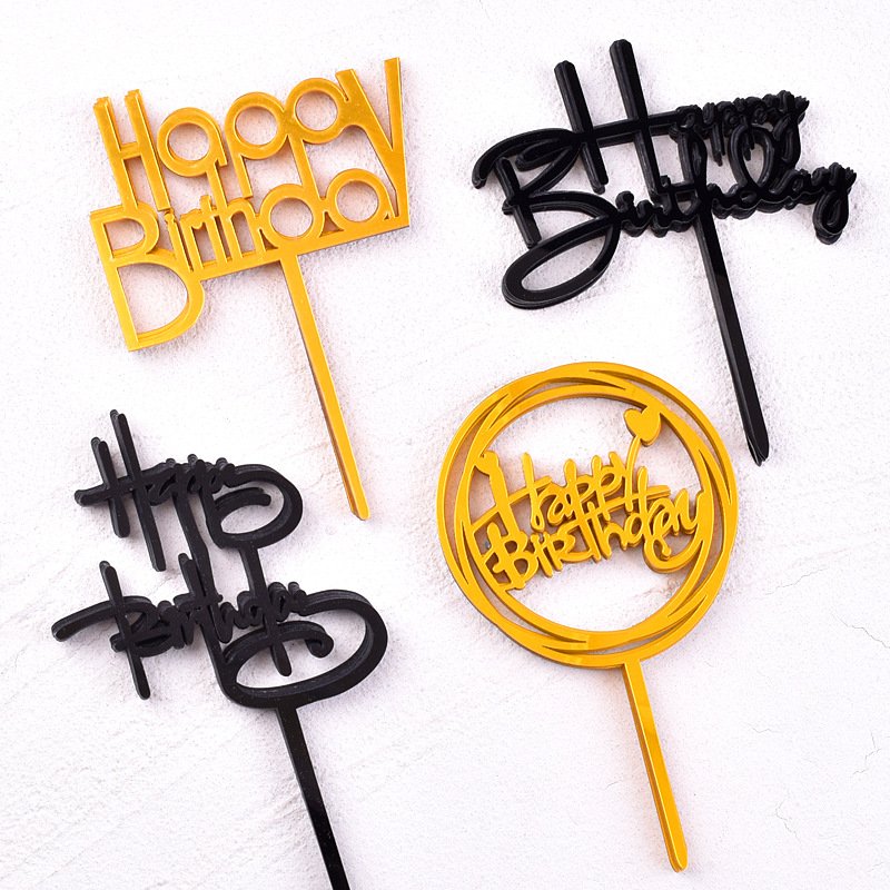 Wholesale 10 Pieces Acrylic Happy Birthday Cake Decorating Topper Supplies Plug-In Card with Flag for Baking Decorations