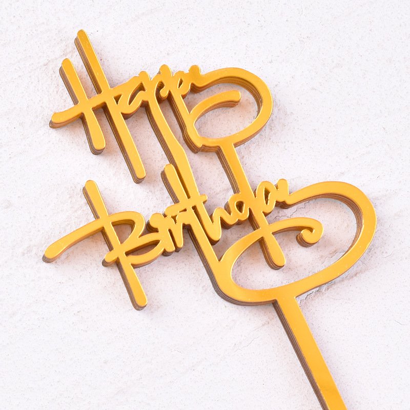 Wholesale 10 Pieces Acrylic Happy Birthday Cake Decorating Topper Supplies Plug-In Card with Flag for Baking Decorations