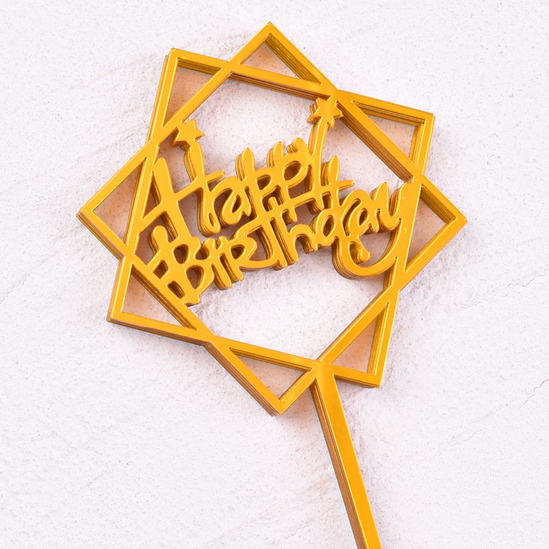 Wholesale 10 Pieces Acrylic Happy Birthday Cake Decorating Topper Supplies Plug-In Card with Flag for Baking Decorations