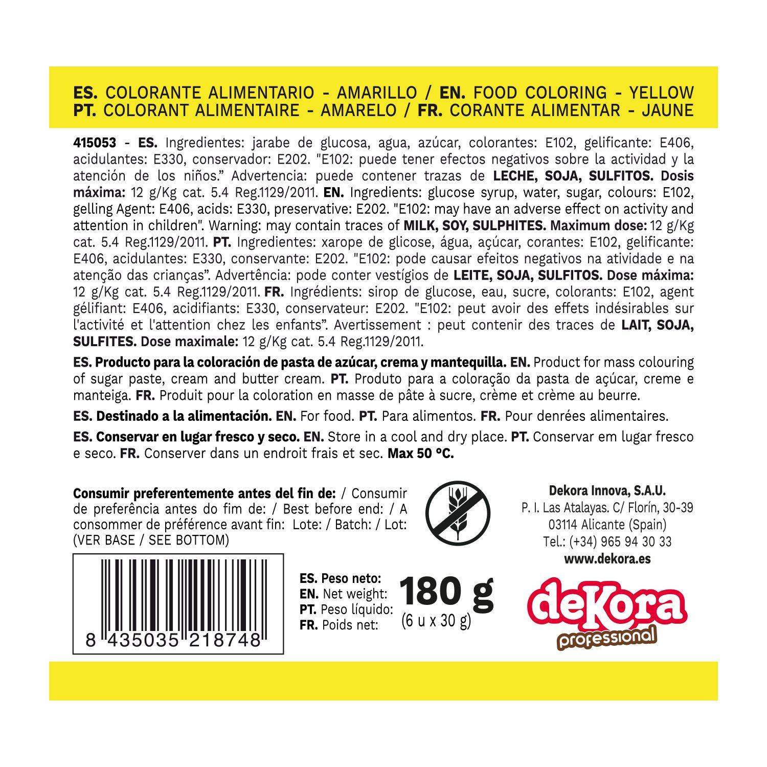 Popular Selling Dekora Brand Set Food Colouring Paste Yellow Color 30Gram Per Bottle For Cake Decoration
