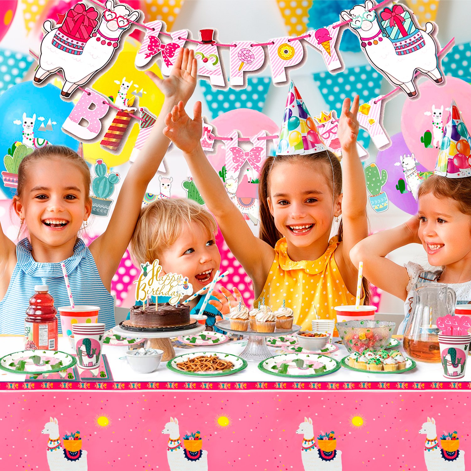 242 Pcs Llama Birthday Party Supplies, Party Decorations Tableware Set Plates Cups Napkins Tablecloth Llama