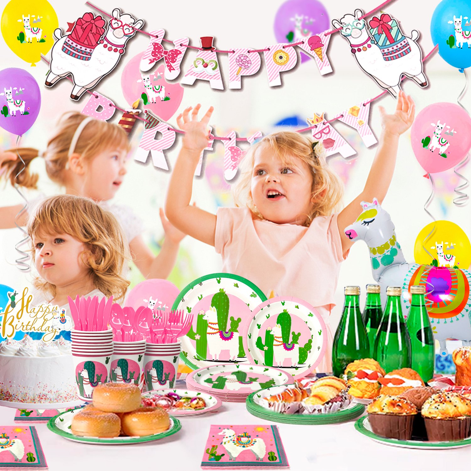 242 Pcs Llama Birthday Party Supplies, Party Decorations Tableware Set Plates Cups Napkins Tablecloth Llama