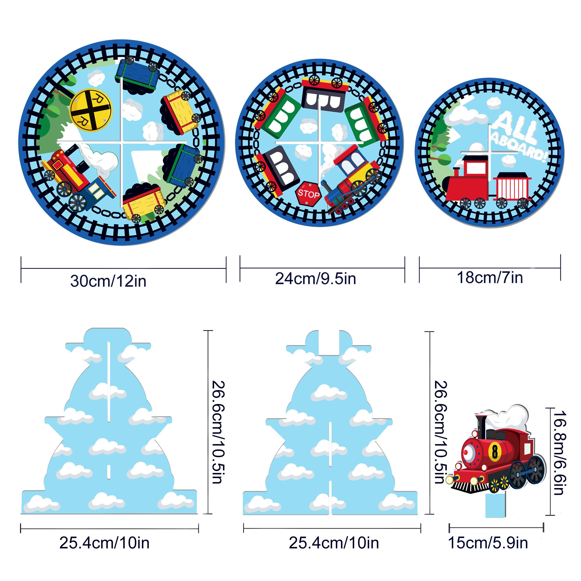 Huancai Train Party Cake Stand 3 Tier Cupcake Stand Holder Railroad Crossing Party Decorations for Kids Birthday Party Supplies