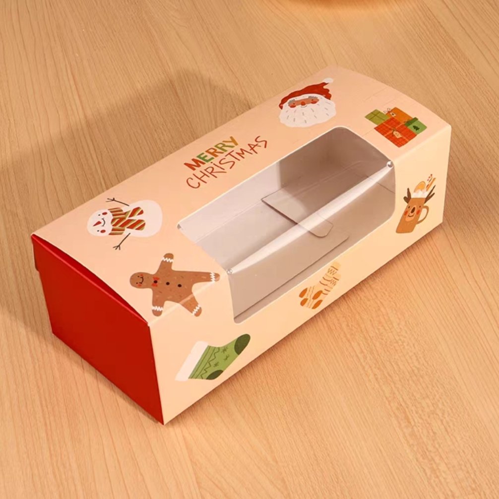 Wholesale christmas decoration supplies long square window packaging paper box candy cake cups baking gift box set