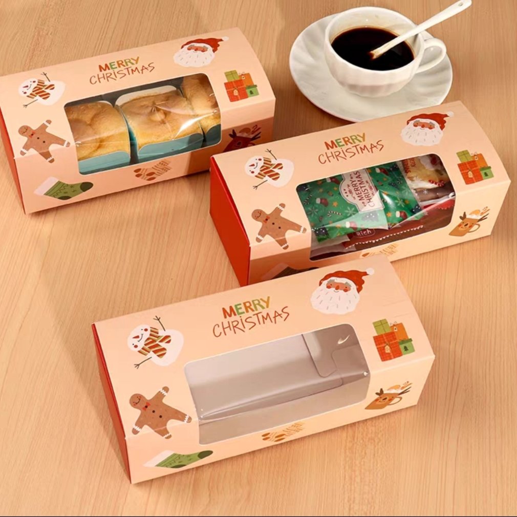 Wholesale christmas decoration supplies long square window packaging paper box candy cake cups baking gift box set