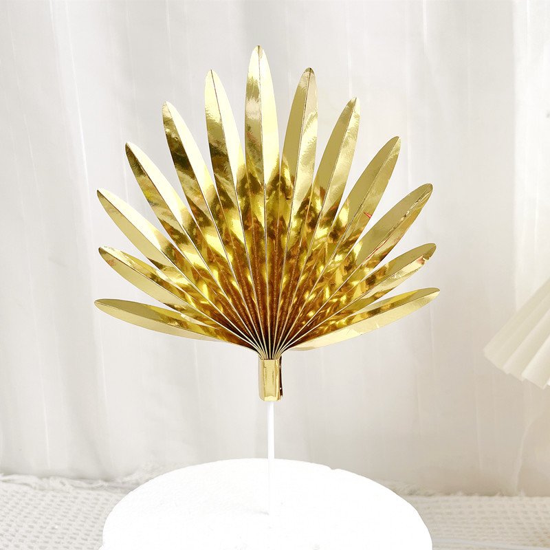 Hot selling Paper Fan Cake Topper for Baking Cake Decoration gold leaf Birthday Party cupcake topper