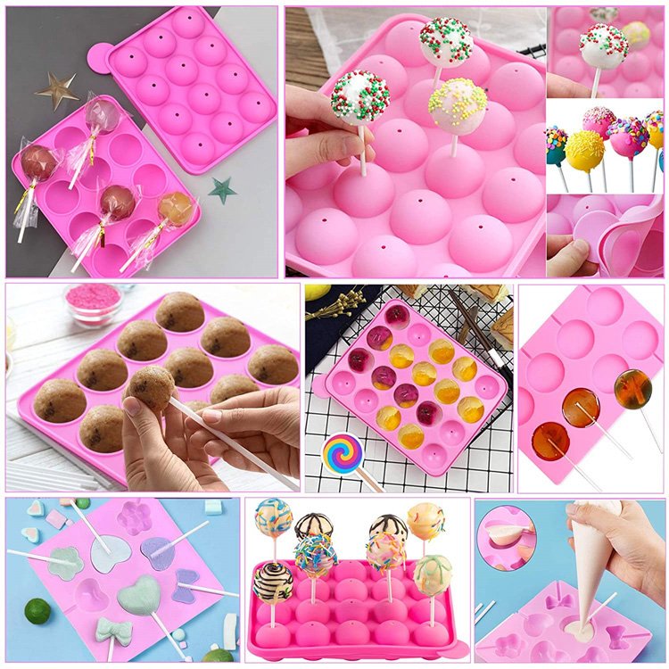 Cake Pop Maker Kit 454pcs Silicone Lollipop Mold Set with 3 Tier Cake Stand, Chocolate Candy Melting Pot Gift Box Pink 33*32*7cm